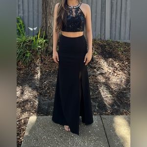 Two piece black sequin hearts dress. Size 5